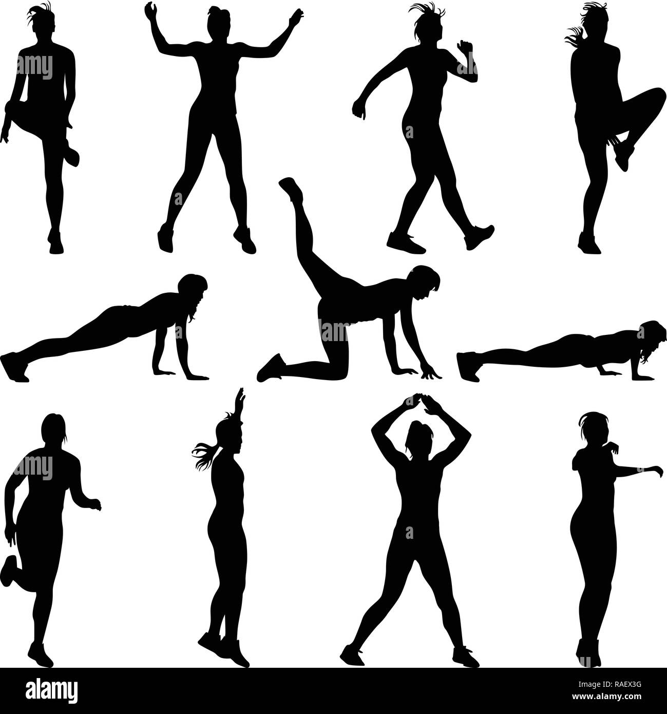 fitness exercises for women shows beautiful body Stock Vector
