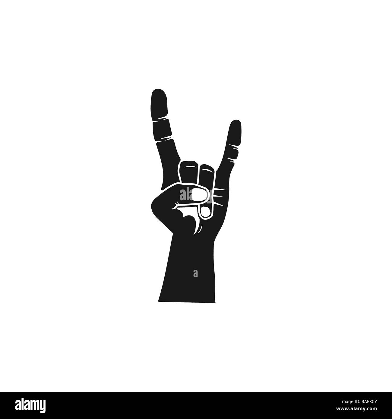 Rock roll silhouette hand. Heavy metal black icon. Stock vector hard music symbol isolated on white background Stock Vector