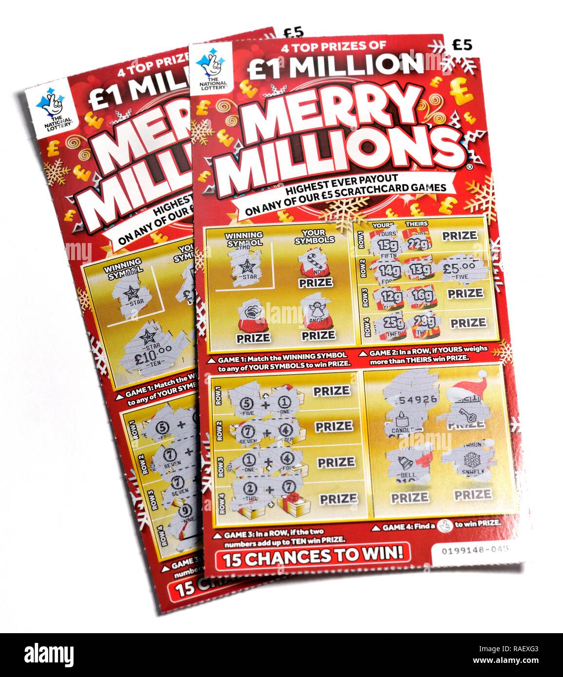 National Lottery Scratch Cards 1 million Merry Millions Stock Photo