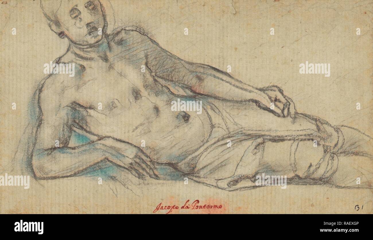 Reclining Youth, Ascribed to Pontormo (Jacopo Carucci) (Italian (Florentine), 1494 - 1557), ( Agnolo Bronzino ? ) reimagined Stock Photo