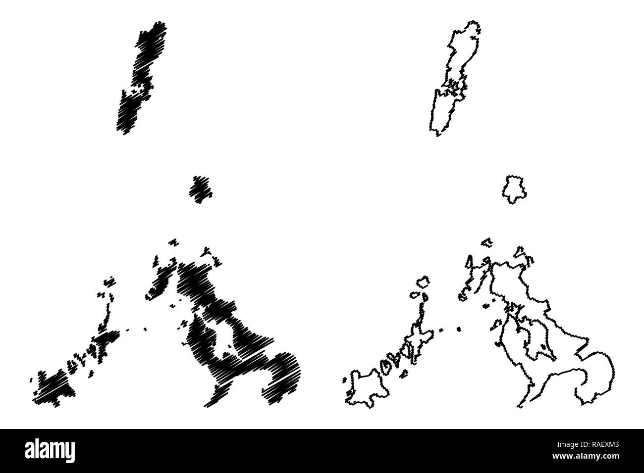 Nagasaki Prefecture (Administrative divisions of Japan, Prefectures of Japan) map vector illustration, scribble sketch Nagasaki map Stock Vector