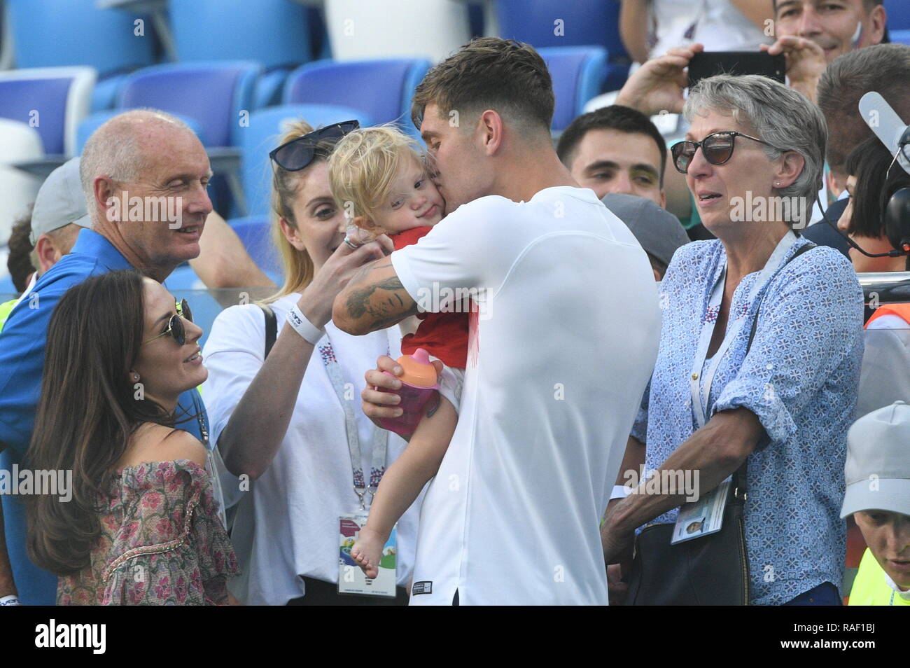 England vs Panama  John Stones kisses his kid after the match  Picture Jeremy Selwyn Stock Photo