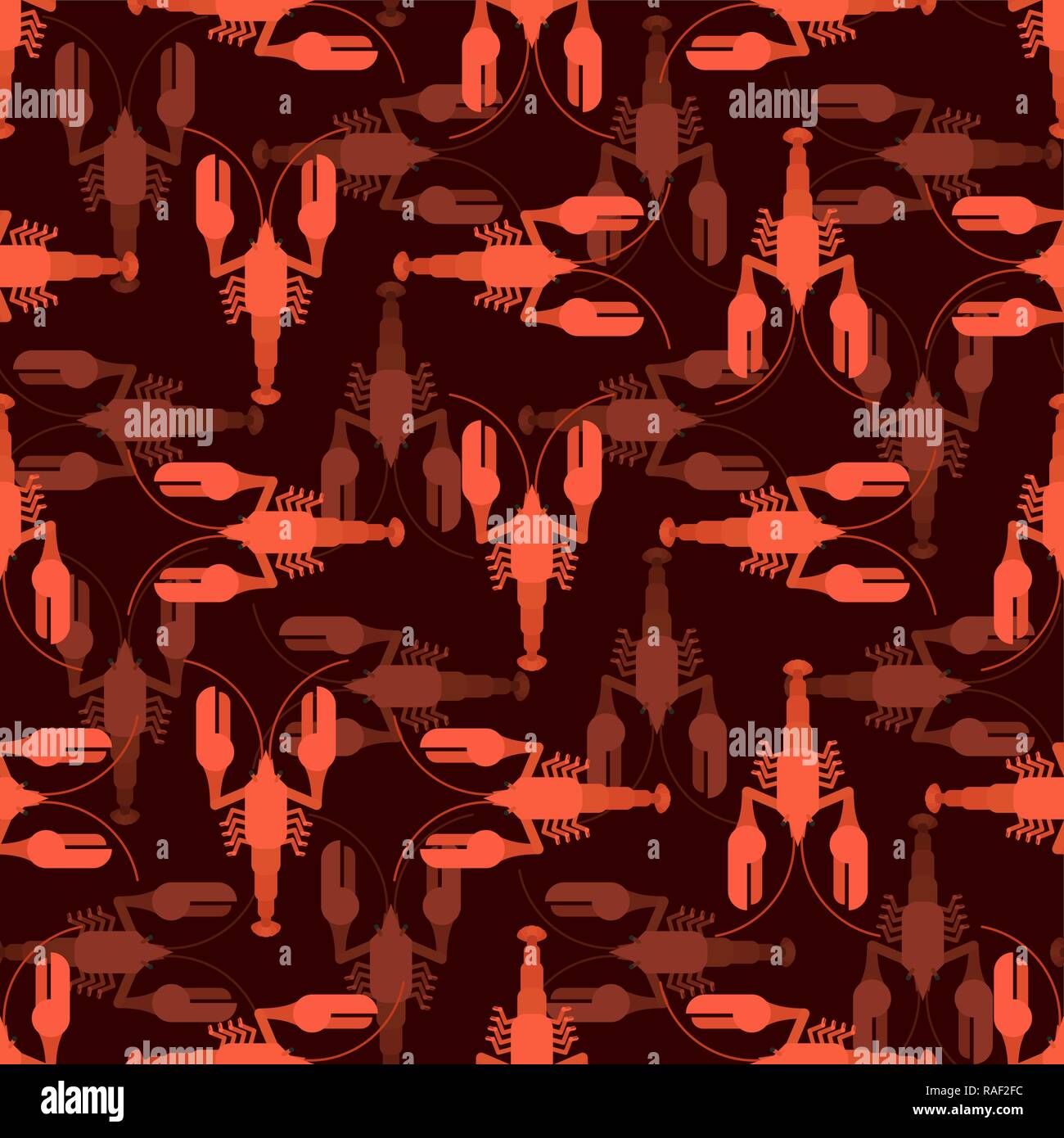 Crayfish pattern seamless. Marine crustacean background. Vector