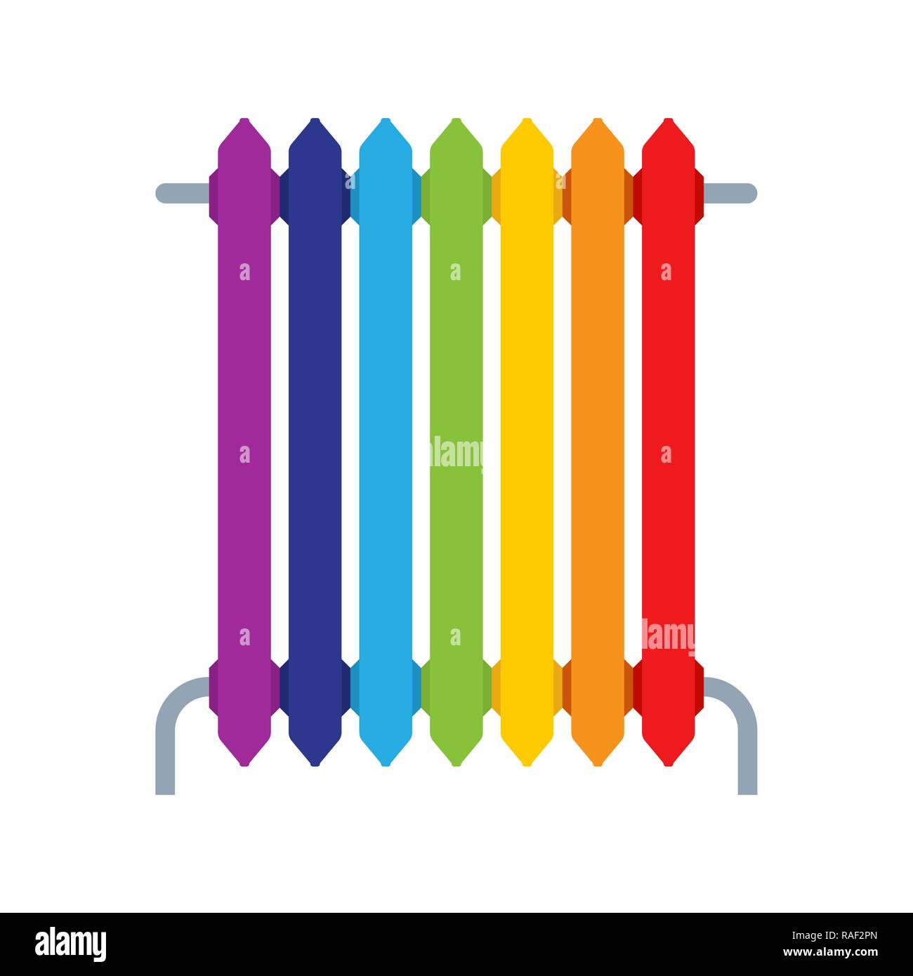 Rainbow heating radiator isolated. Multicolored metal radiator heating systems Stock Vector