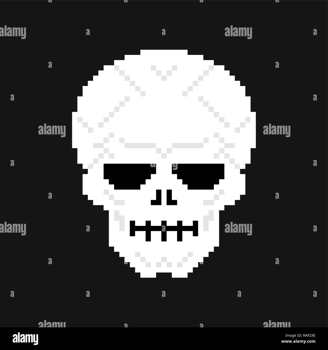 Skull pixel art. head skeleton 8 bit. Old game graphics Stock Vector