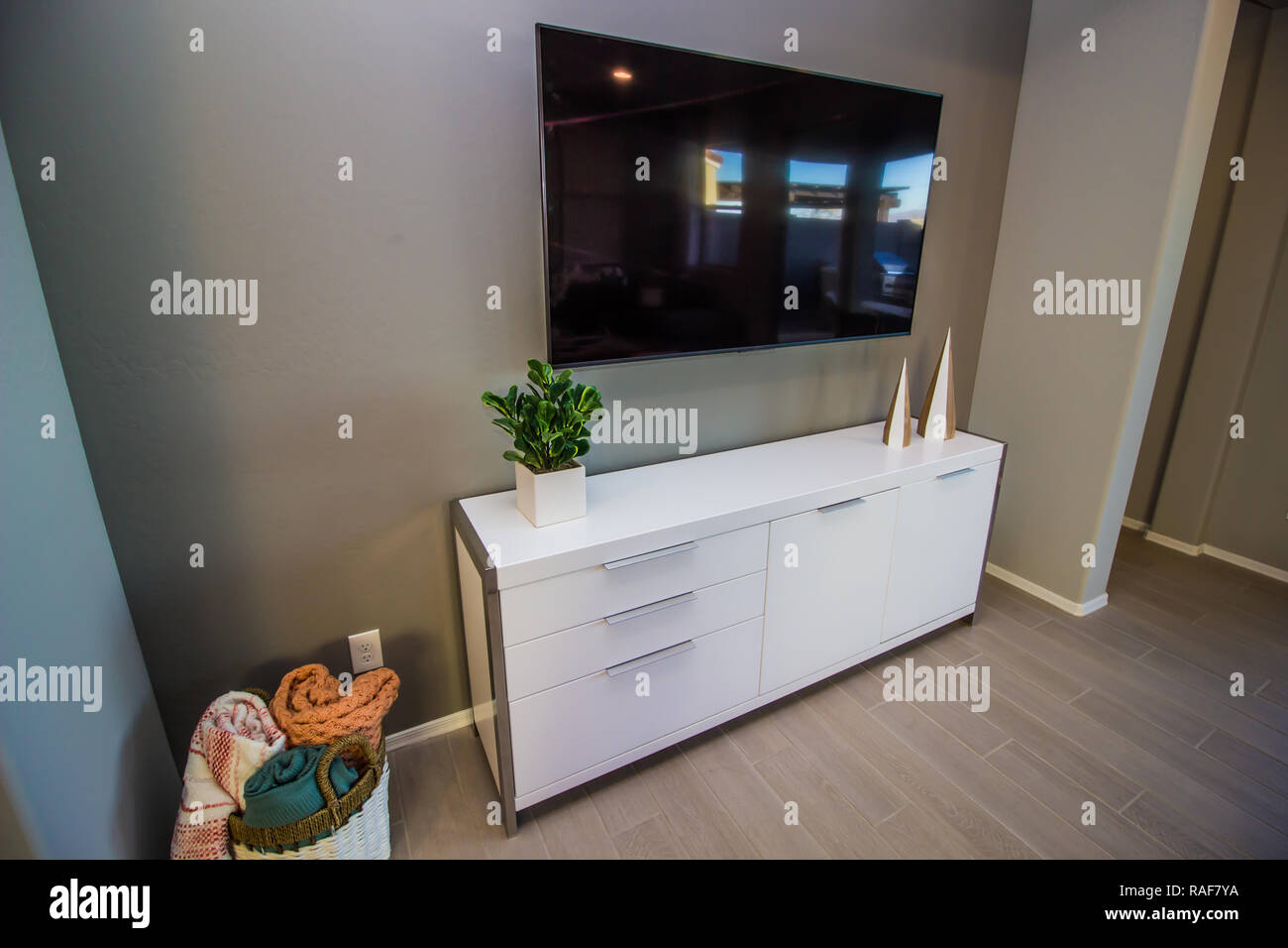Wall Hung Flat Screen Television Over White Stock Photo Alamy
