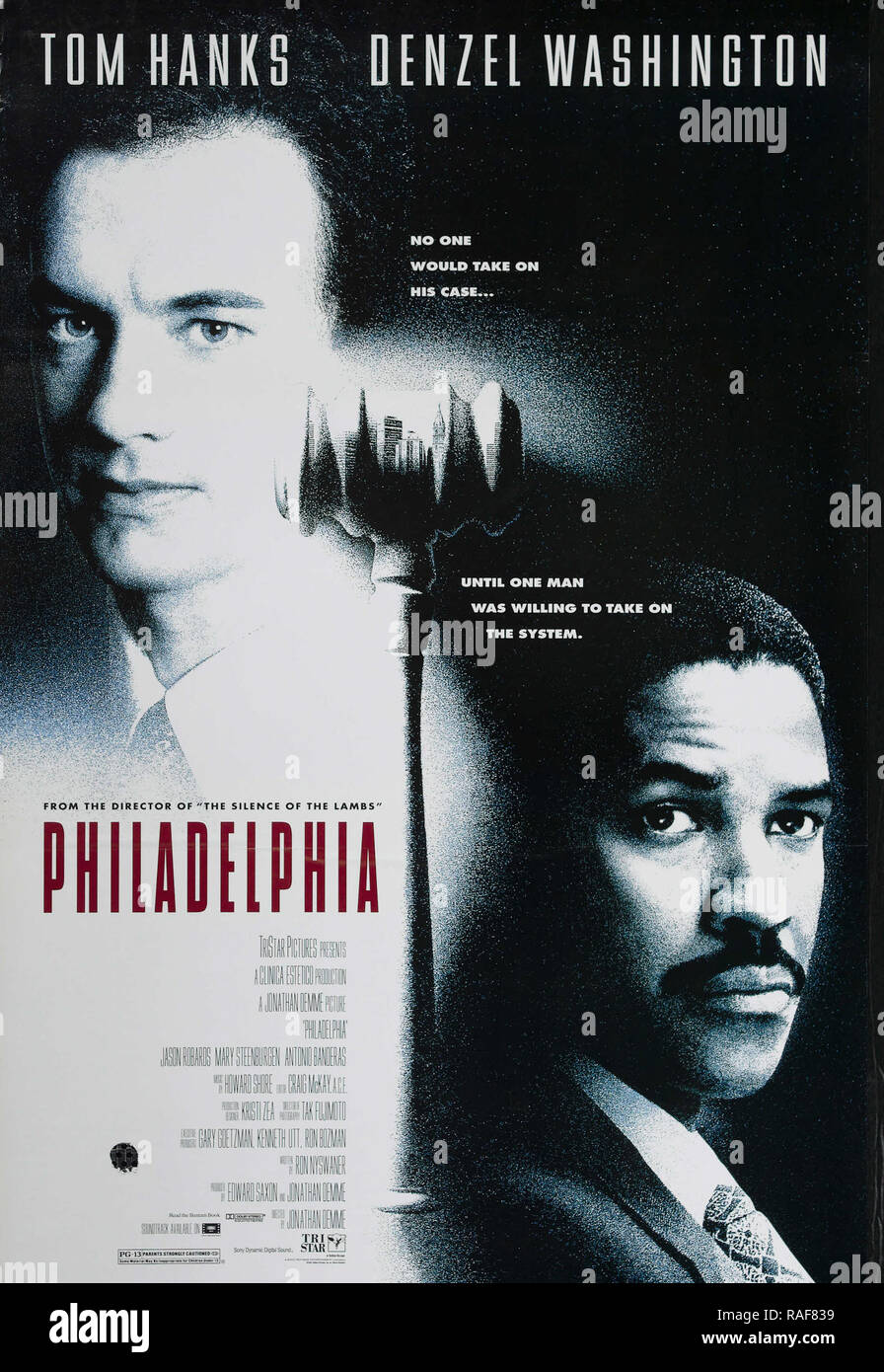 Philadelphia (Tri Star Pictures, 1993), Poster  Tom Hanks, Denzel Washington  File Reference # 33636 834THA Stock Photo