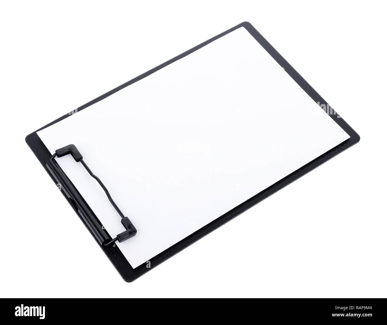 Blank paper on black clipboard with space on white background Stock ...