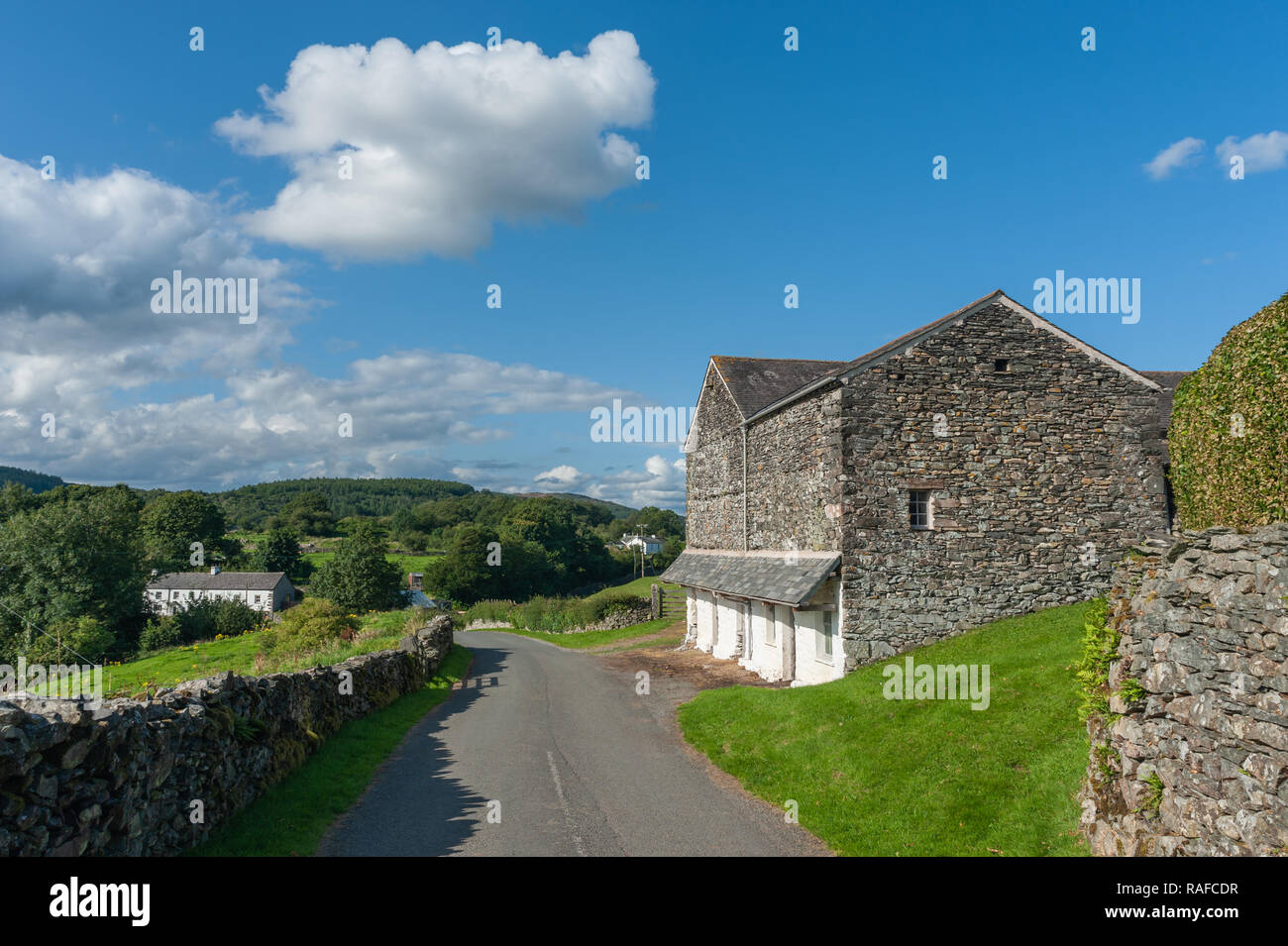Traditional Lakeland Barn at Rusland Cross in the South Lakes district of Cumbria Stock Photo
