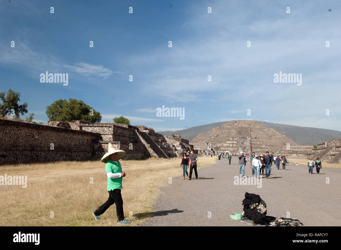 In the distance the Great Pyramid of the Sun, Teotihuacan Stock Photo ...