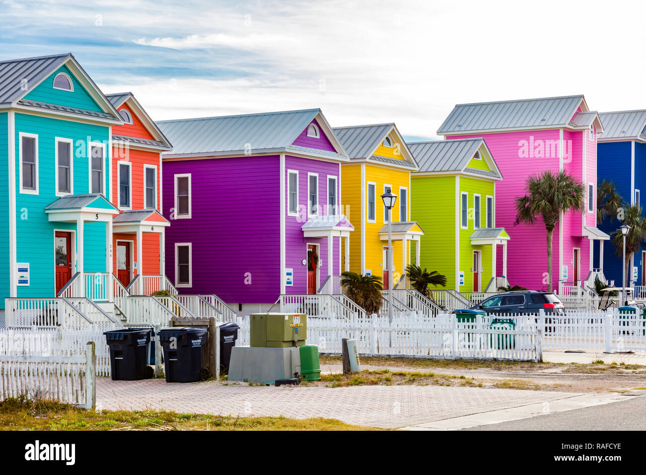 Colotful beach houses on St Island in the panhandle or