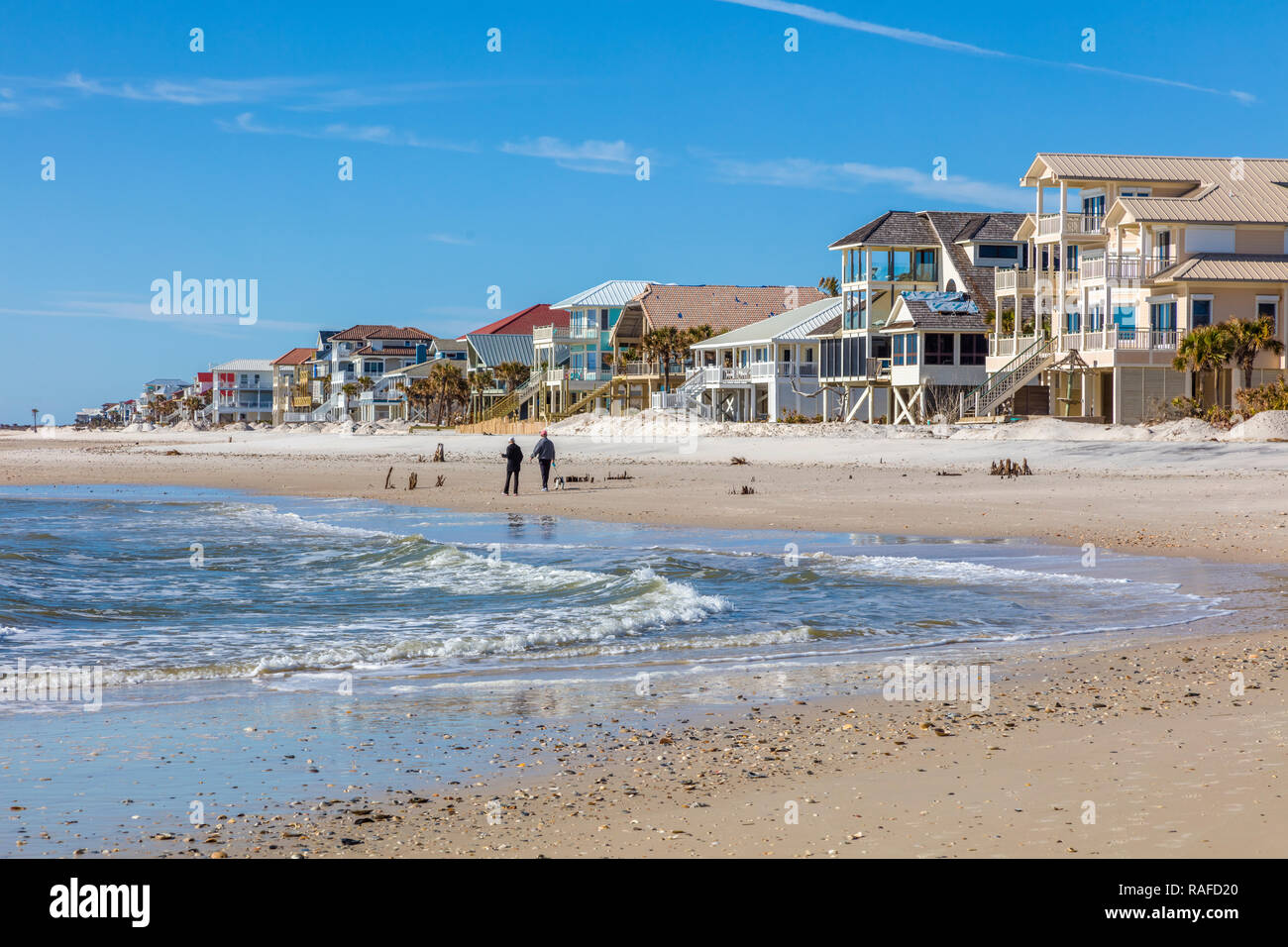 Houses on Gulf of Mexico beach on St George Island in the panhandle or Forgotten Coast area of Florida in the United States Stock Photo