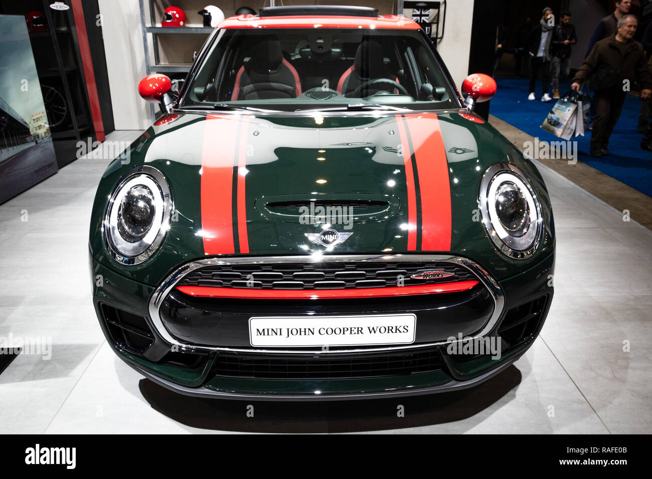 BRUSSELS - JAN 19, 2017: New Mini Cooper car showcased at the Brussels Autosalon Motor Show. Stock Photo