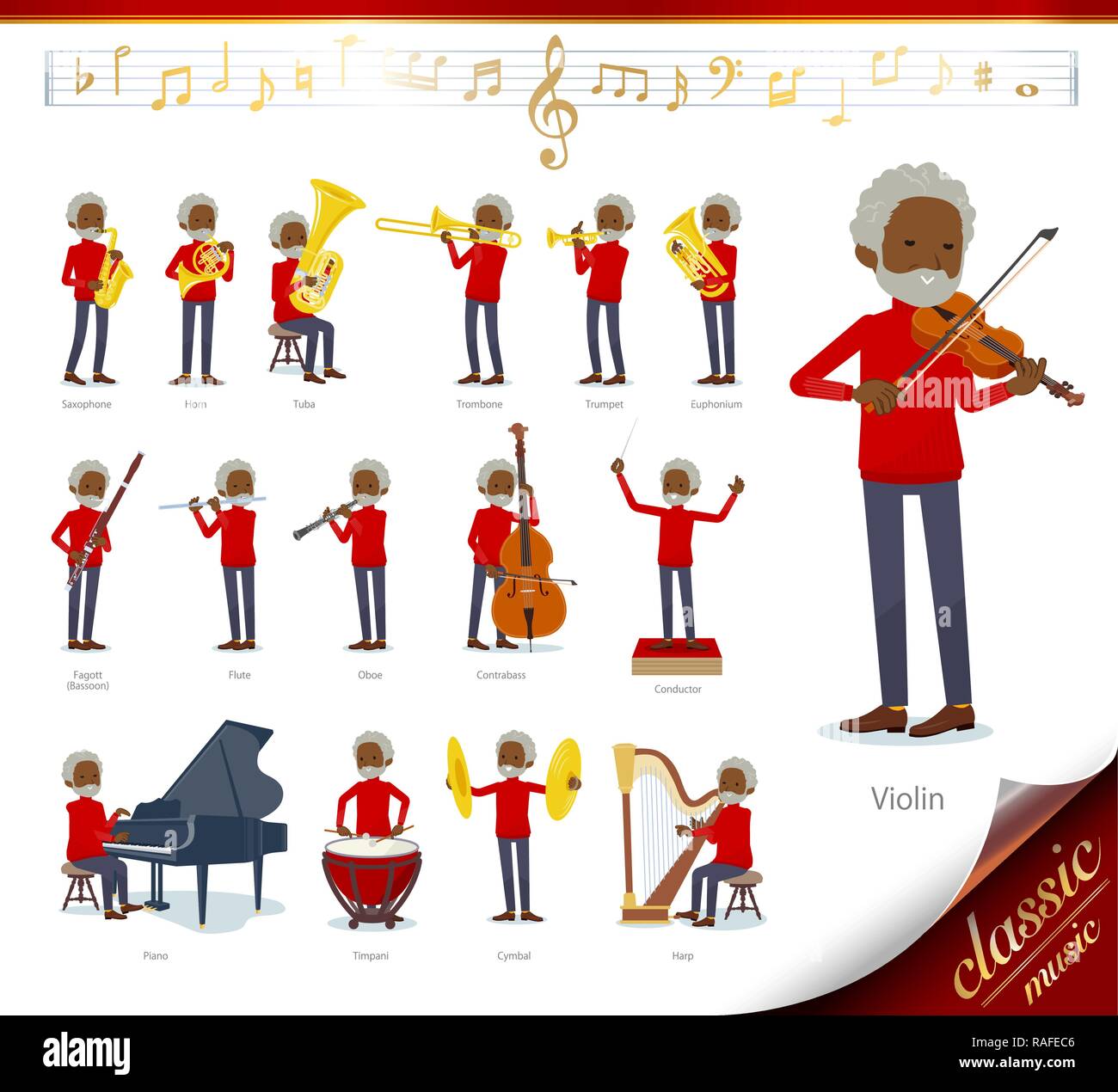 A set of old man on classical music performances.There are actions to ...
