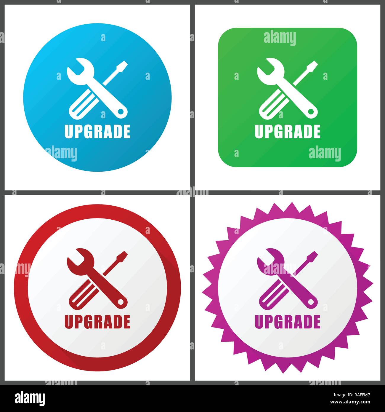 Upgrade vector icon set. Flat design web icons in eps 10. Colorful internet buttons in four versions Stock Vector