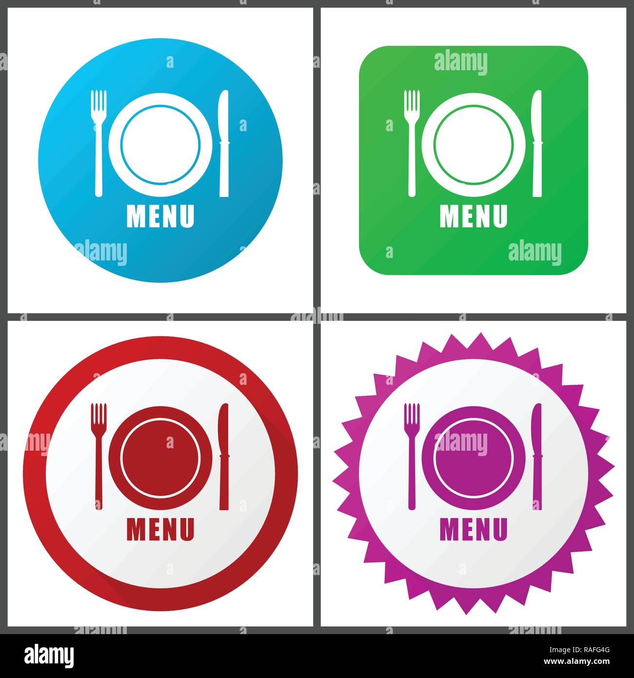 Menu vector icon set. Flat design web icons in eps 10. Colorful internet buttons in four versions Stock Vector