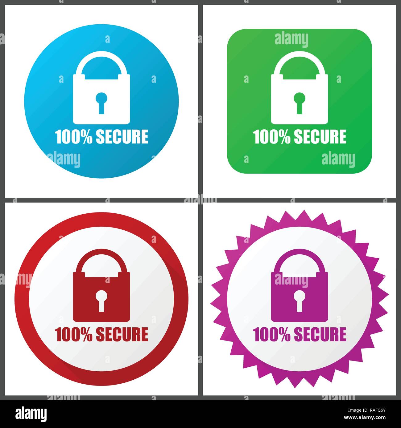 Secure vector icon set. Flat design web icons in eps 10. Colorful internet buttons in four versions Stock Vector