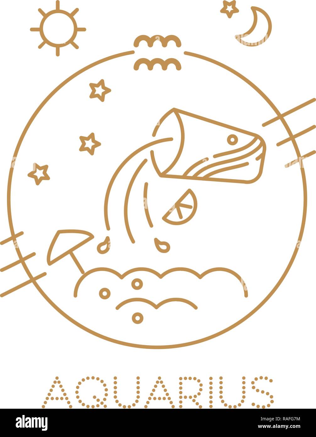 Aquarius zodiac vector sign, logo, tattoo or illustration.  Food horoscope. Stock Vector