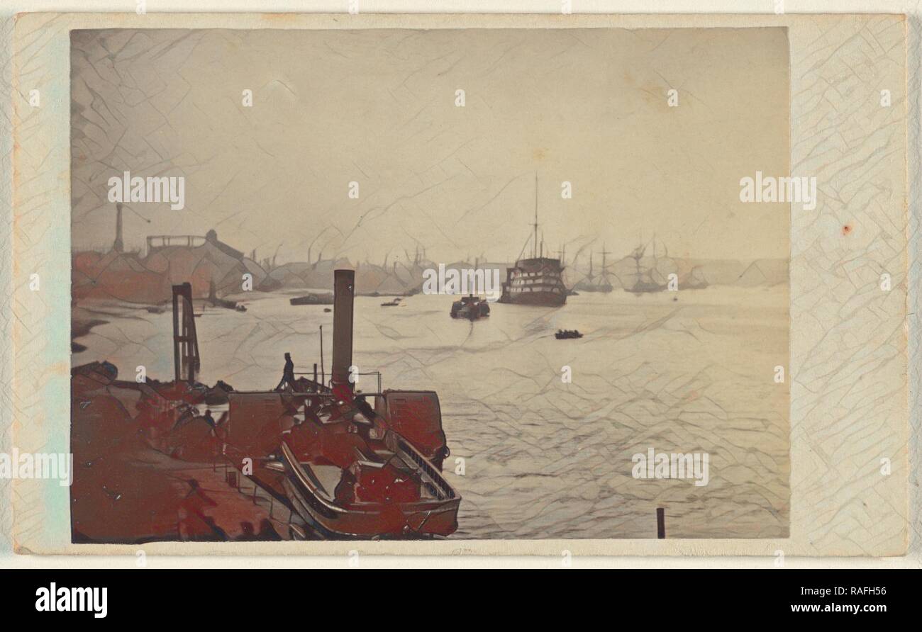 Harbor with ships at Greenwich, England, Ludwig Schultz (British, active Greenwich, England 1860s), 1865 - 1870 reimagined Stock Photo