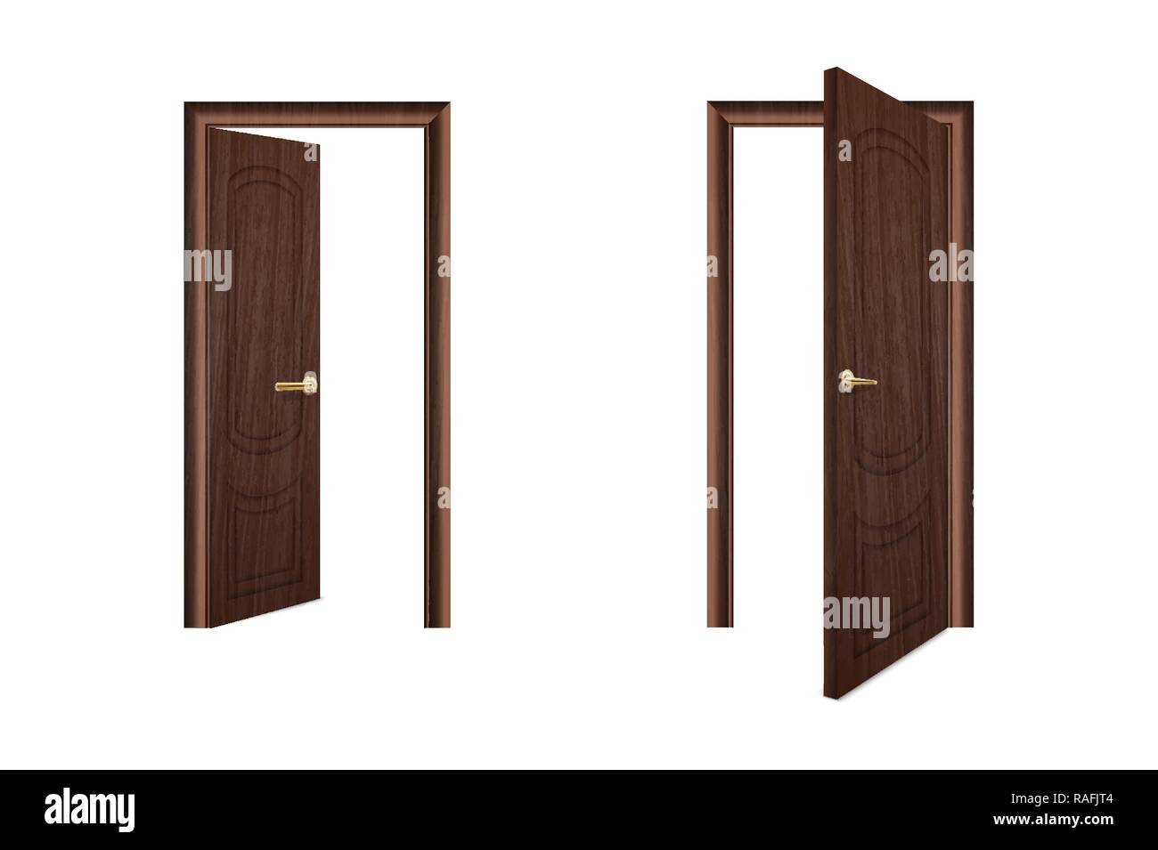 Vector Realistic Different Opened and Closed White Wooden Door Icon Set ...