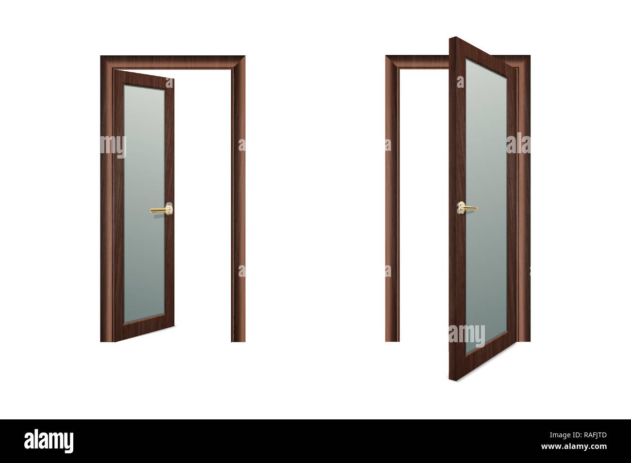 Vector Realistic Different Opened and Closed White Wooden Door Icon Set ...