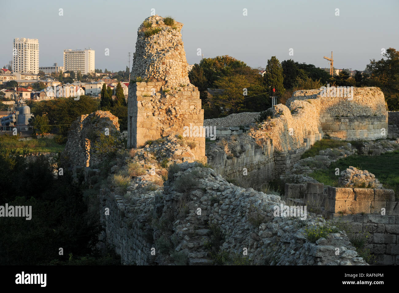 Roman defensive walls from II century with towers and Zenon tower of