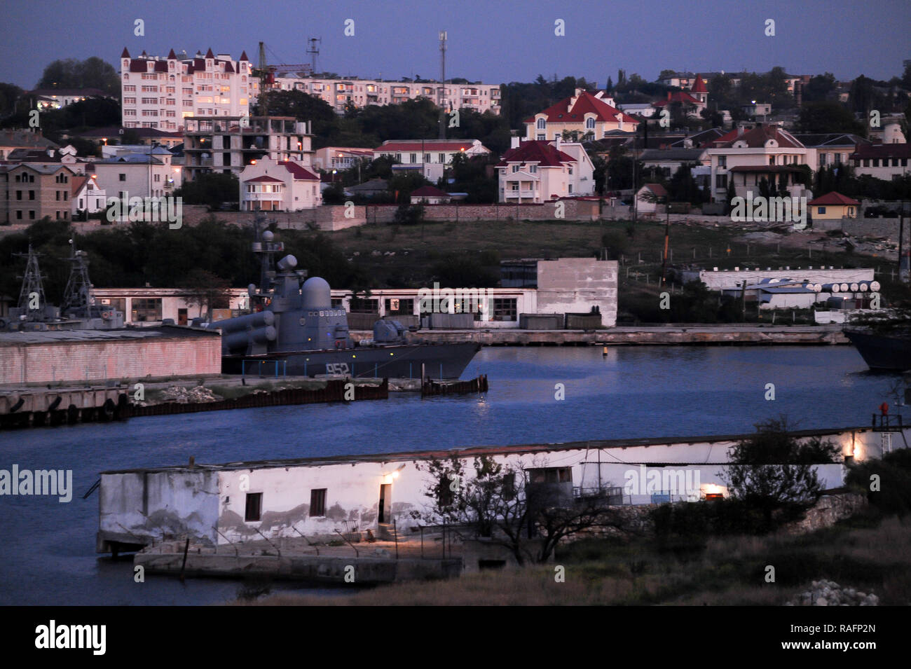 Russian R 109 (952) Project 1241.1 (Tarantul III) class guided missile corvette of 295th Sulinsk Missile Boat Division - 41th Missile Boat Brigade of  Stock Photo