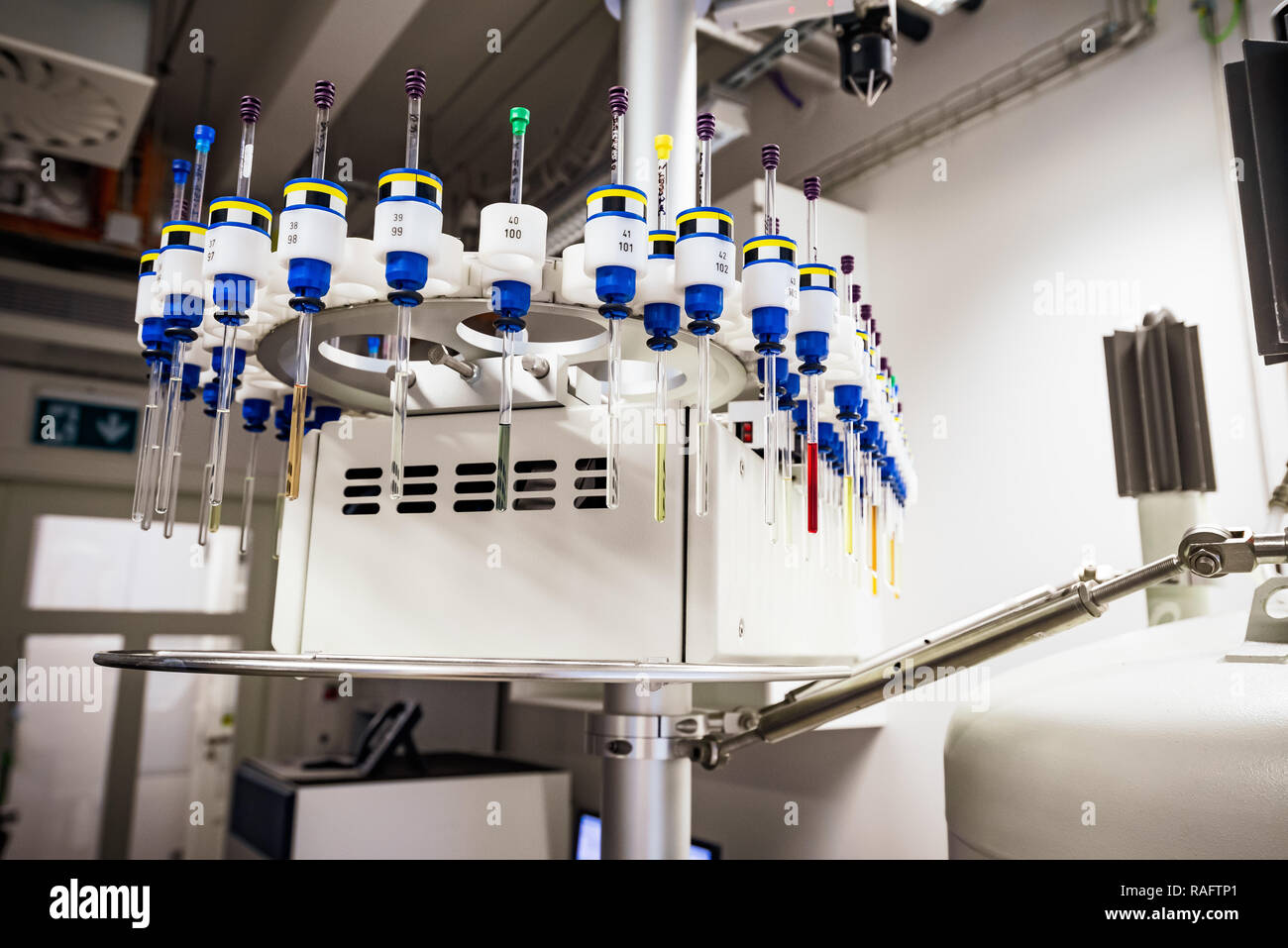 Autosampler of NMR spectrometer with samples Stock Photo