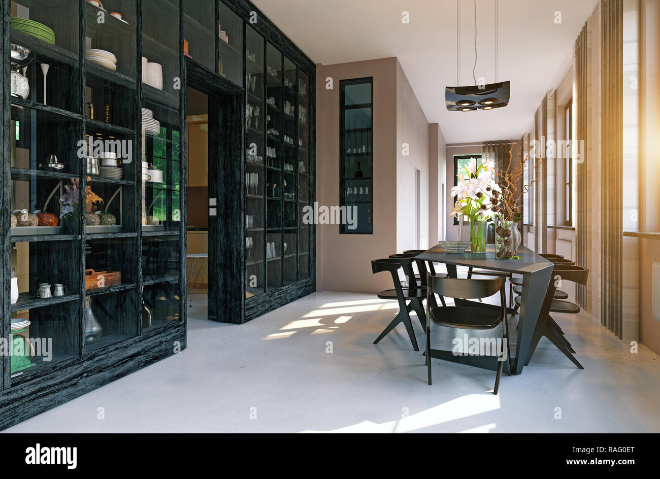 Modern dining interior design. 3d rendering concept Stock Photo - Alamy