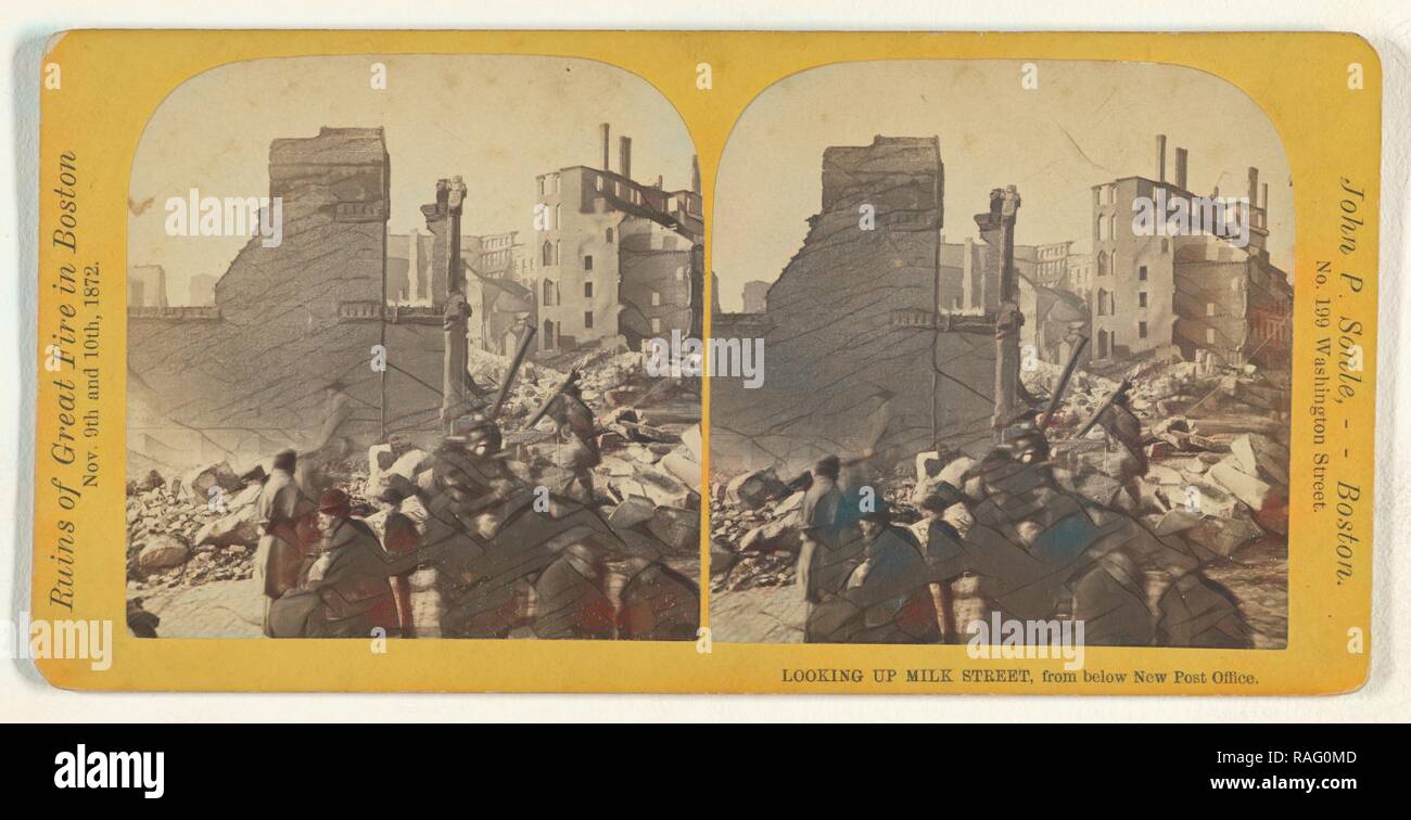 Looking Up Milk Street, from below New Post Office. Ruins of Great Fire in Boston, Nov. 9th and 10th, 1872, John P reimagined Stock Photo