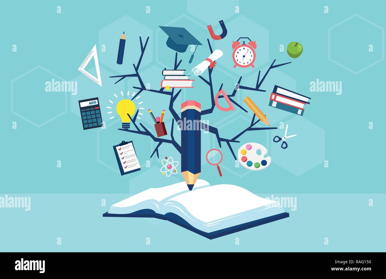 Vector for education concept. Tree of knowledge and open book, modern education template design. Stock Vector