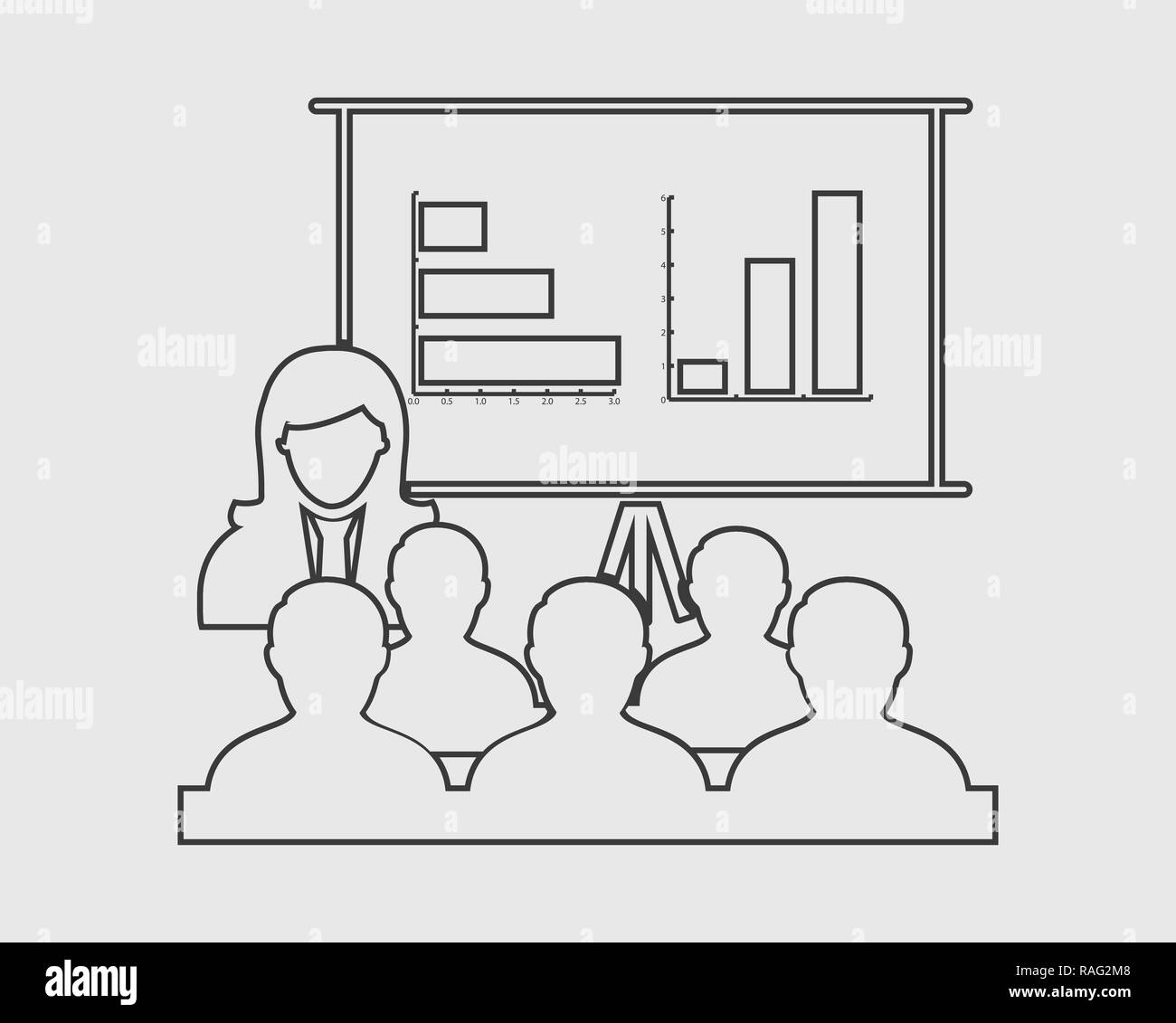 Presentation billboard sign line icon. Scheme and Diagram symbol. Graphic element on gray background. Stock Vector