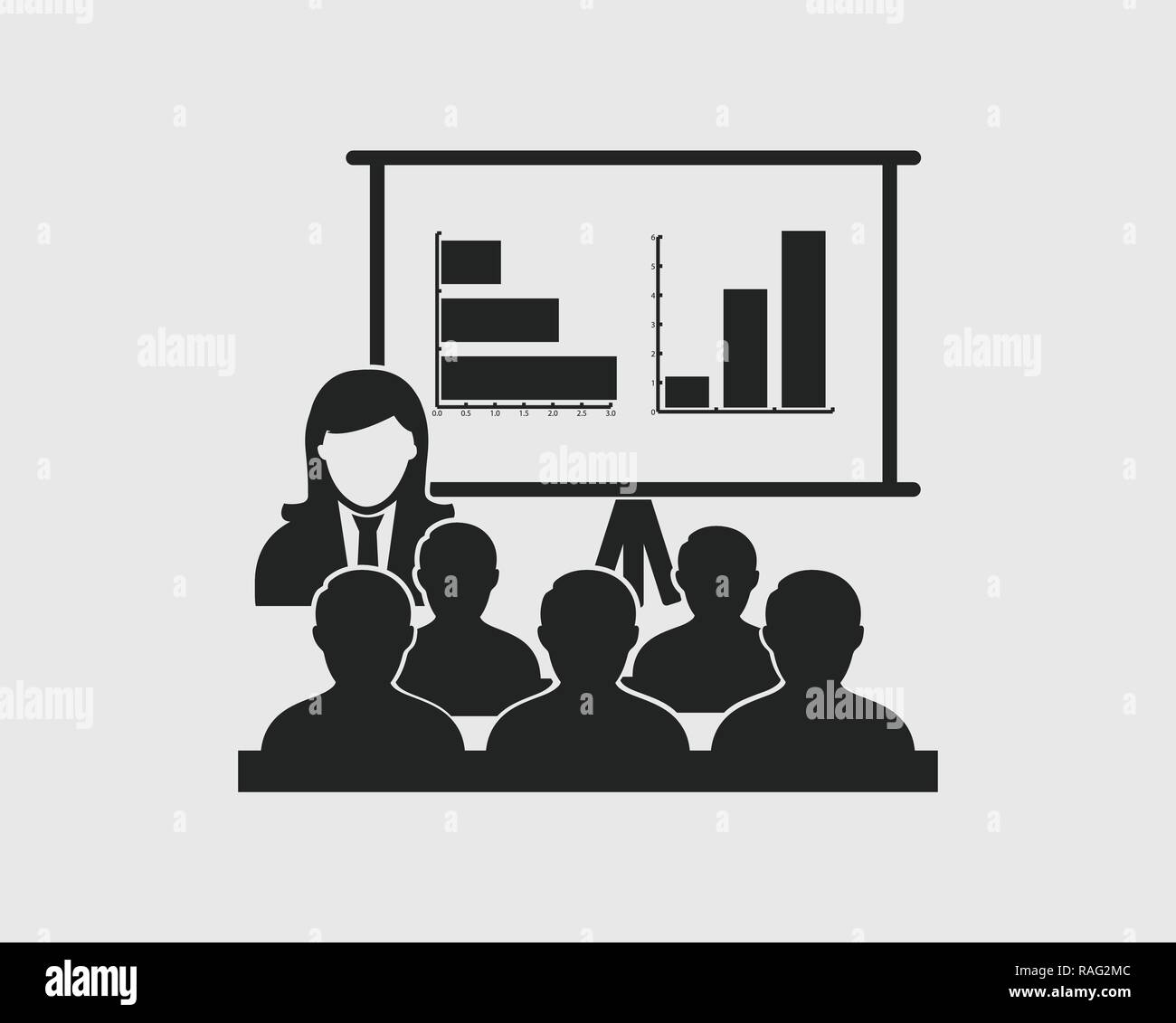 Presentation icon with female and male symbol on gray background stock