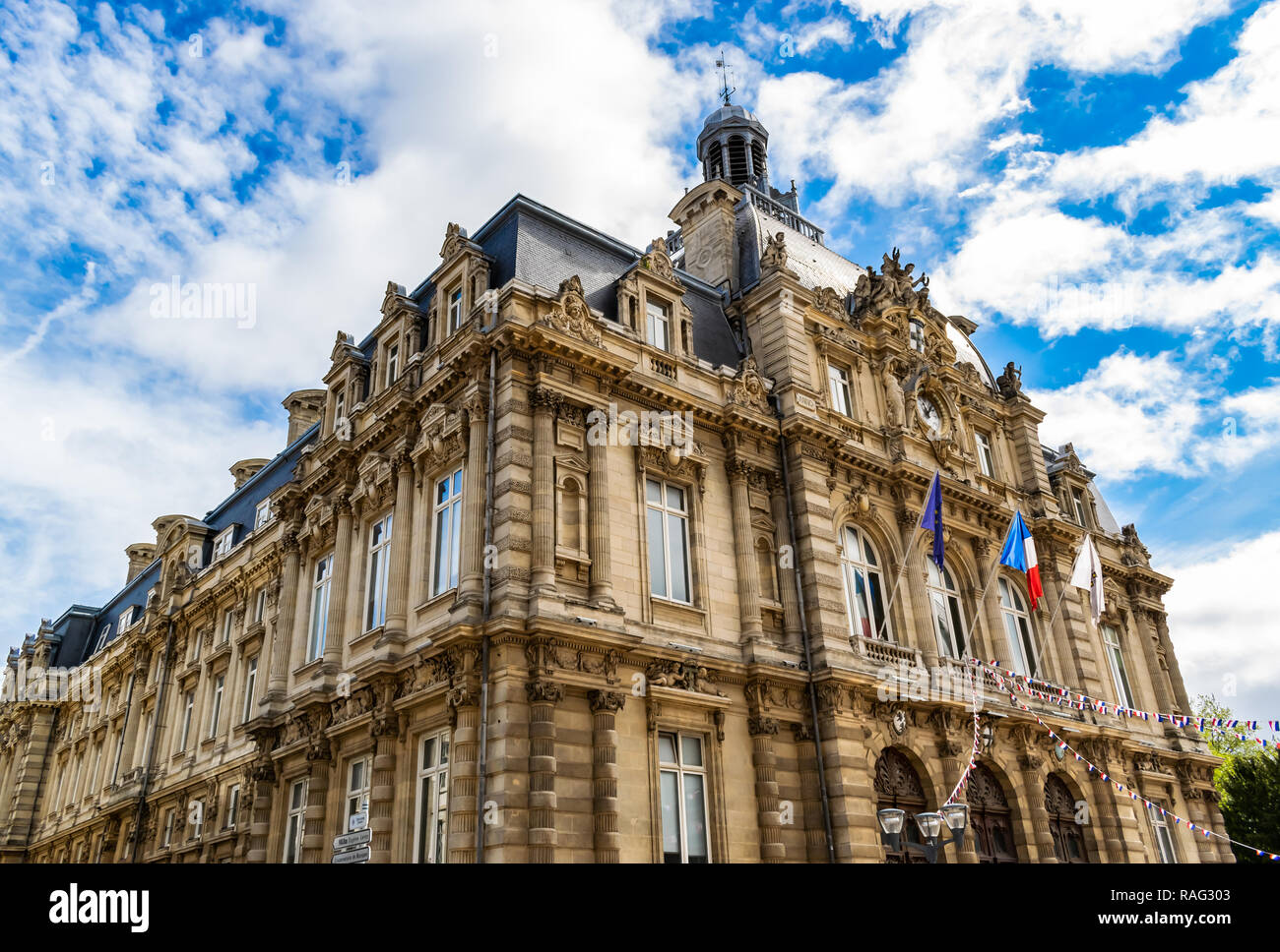 Tourcoing,France-May 1,2017: Town hall,Hotel de Ville,Mairie of Tourcoing.Tourcoing is one of the largest cities located near Lille.Department Nord. Stock Photo