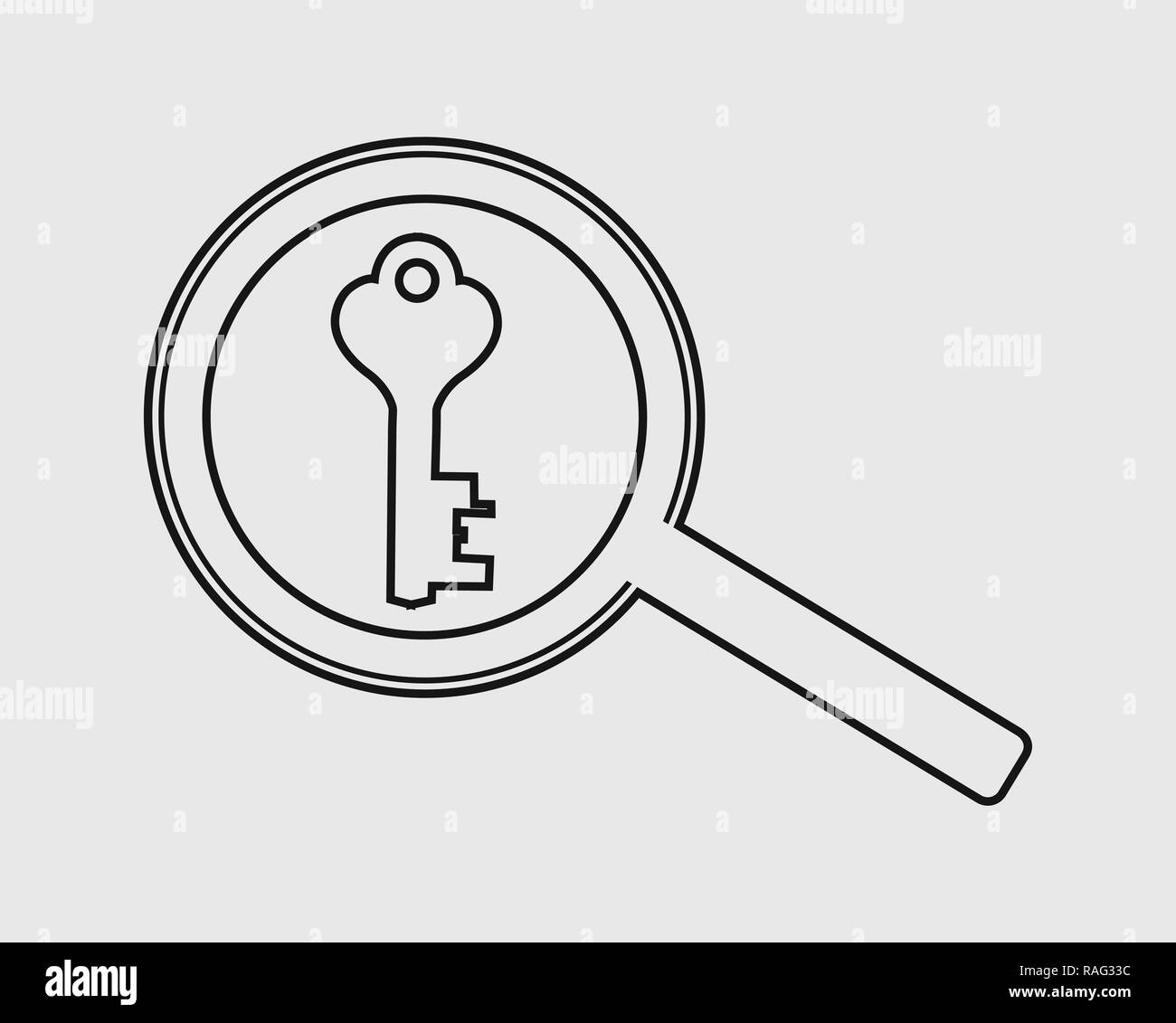 Search keyword, line icon on gray background. Stock Vector