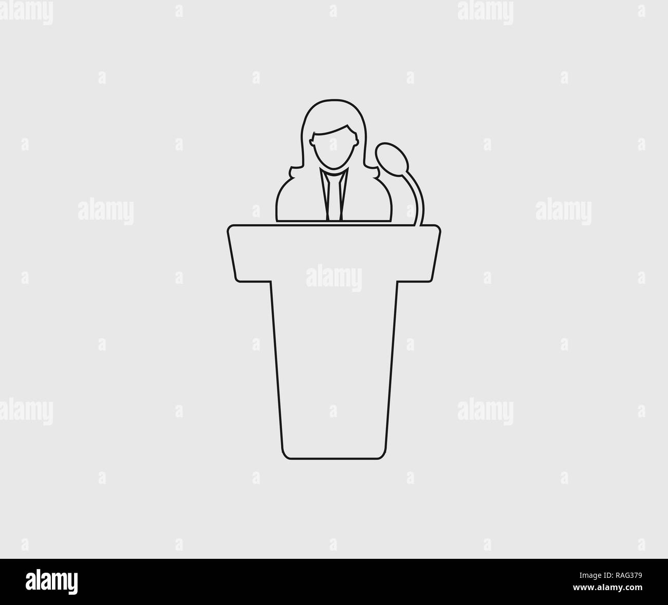 Speaker line icon on gray background. Stock Vector