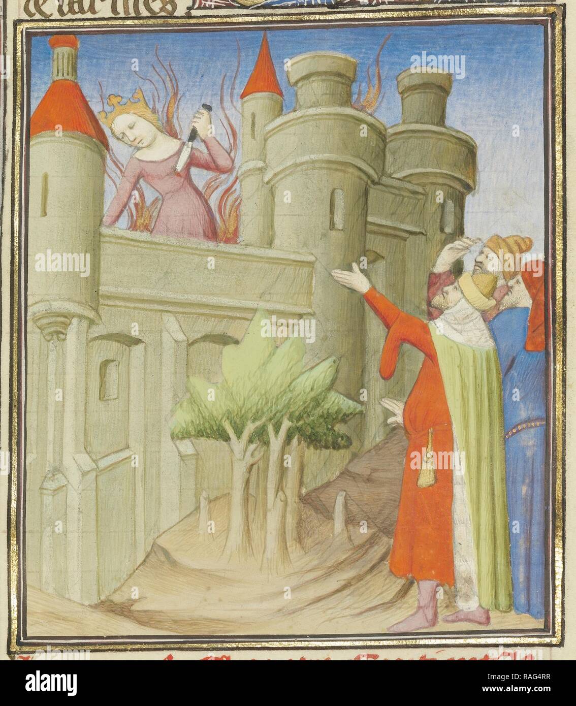 The Suicide of Queen Dido, Paris, France, about 1413 1415, Tempera colors, gold leaf, gold