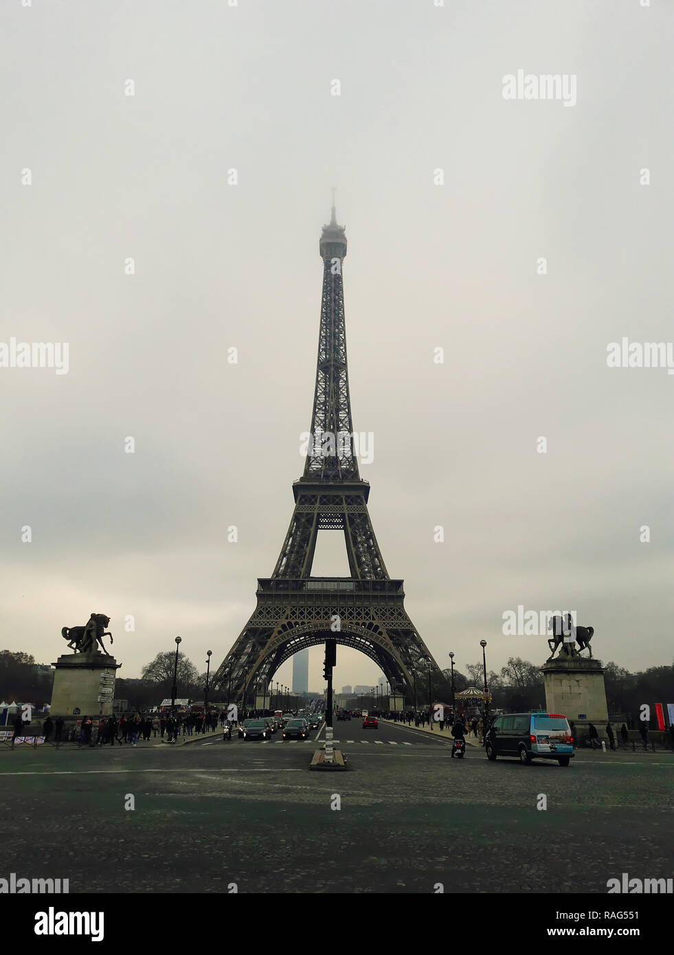 Famous Paris landmark Eiffel Tower view from the street Stock Photo