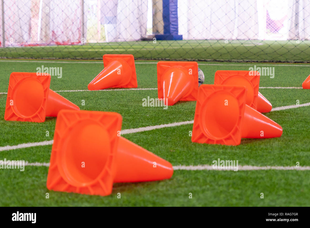 Soccer training cone on indoor soccer training ground Stock Photo Alamy