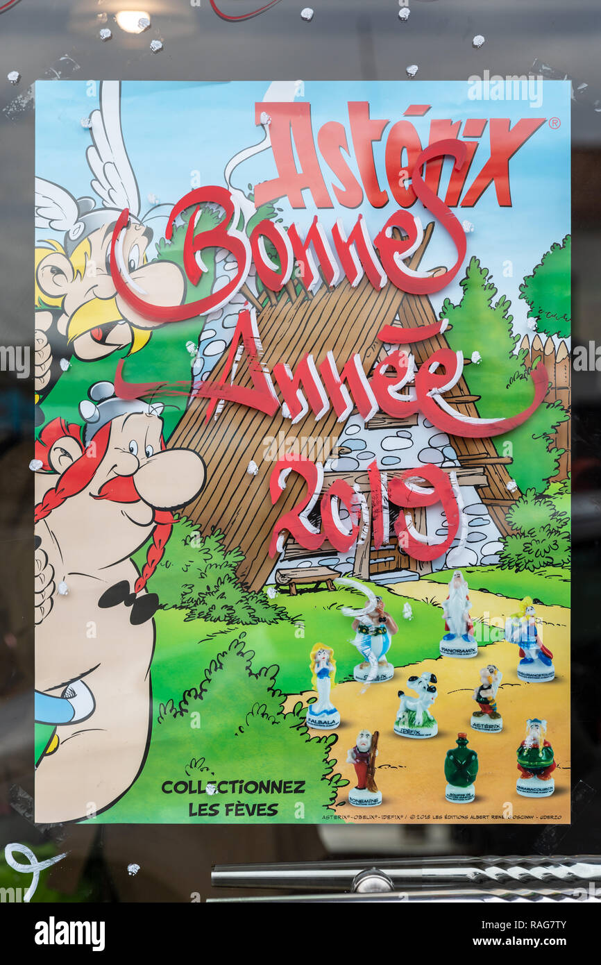 Bonne Année 2019 – Happy New Year 2019; Astérix poster; Paris, France Stock Photo