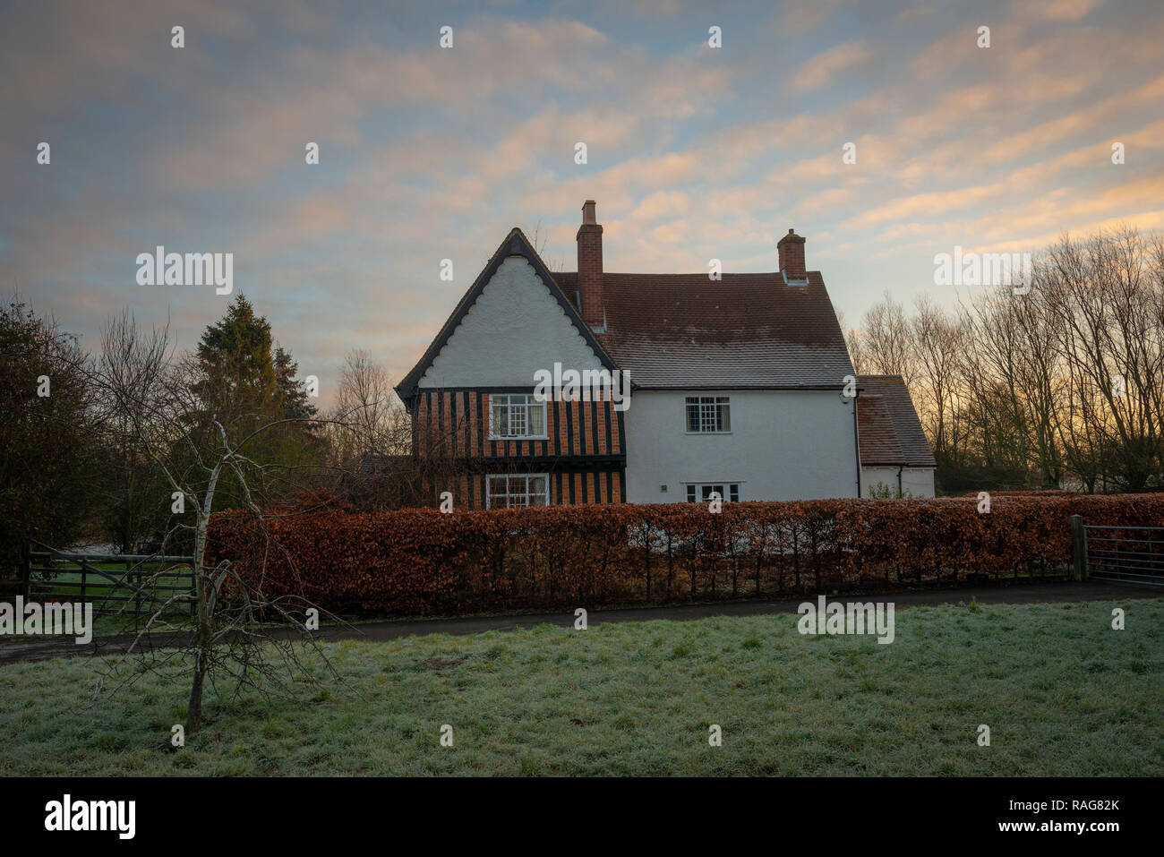 Cambridgeshire farmhouse on a frosty morning at sunrise Stock Photo Alamy