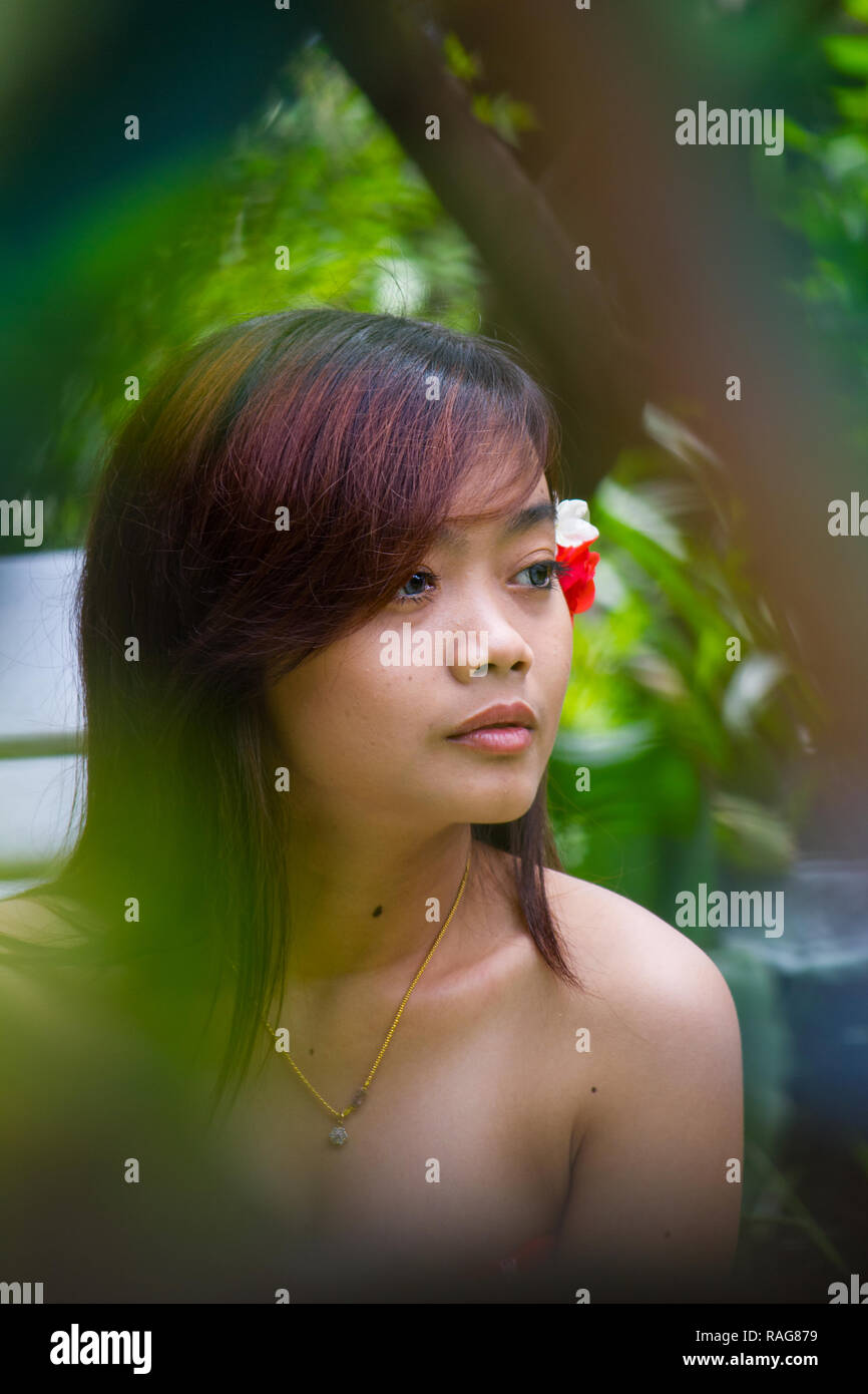 Portrait of an Indonesian young woman on the island of Java. Stock Photo