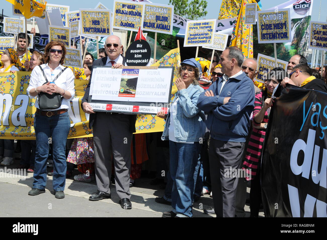 APRIL 25,2010 ISTANBULTURKEY.The protesters struggle against hydro power plants. Stock Photo