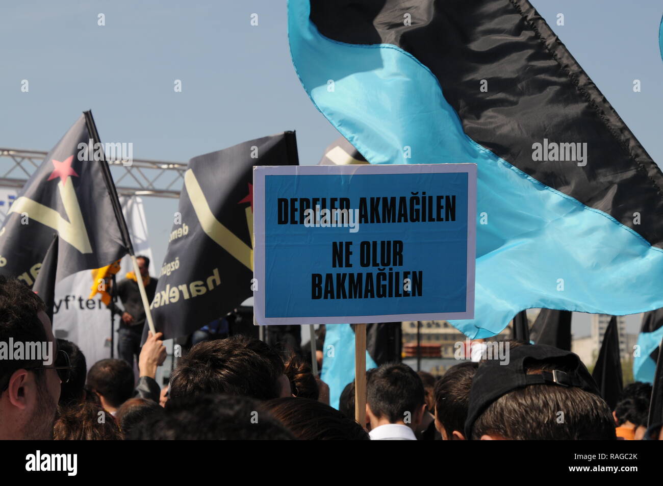 APRIL 25,2010 ISTANBULTURKEY.The protesters struggle against hydro power plants. Stock Photo