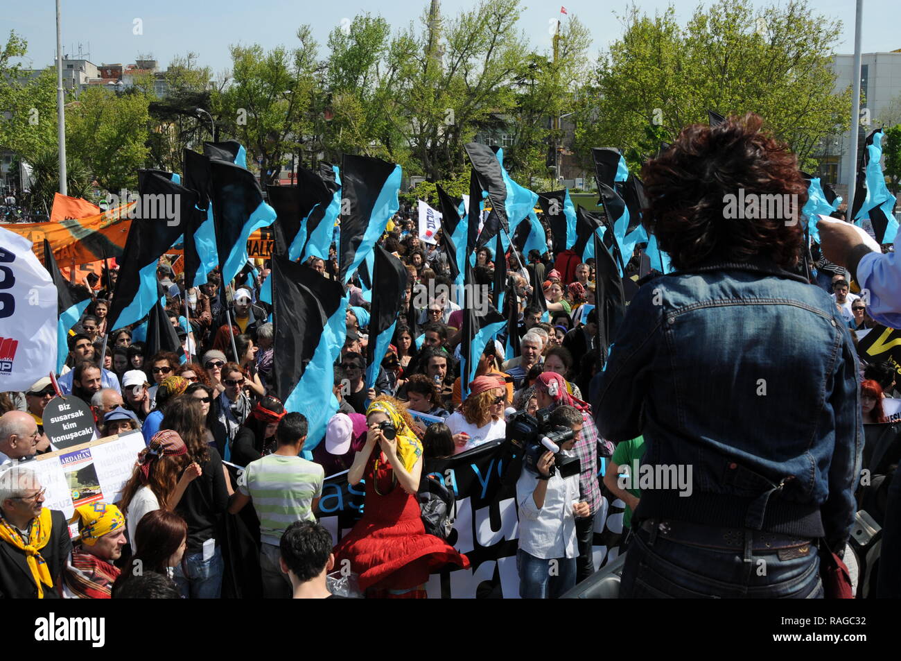 APRIL 25,2010 ISTANBULTURKEY.The protesters struggle against hydro power plants. Stock Photo