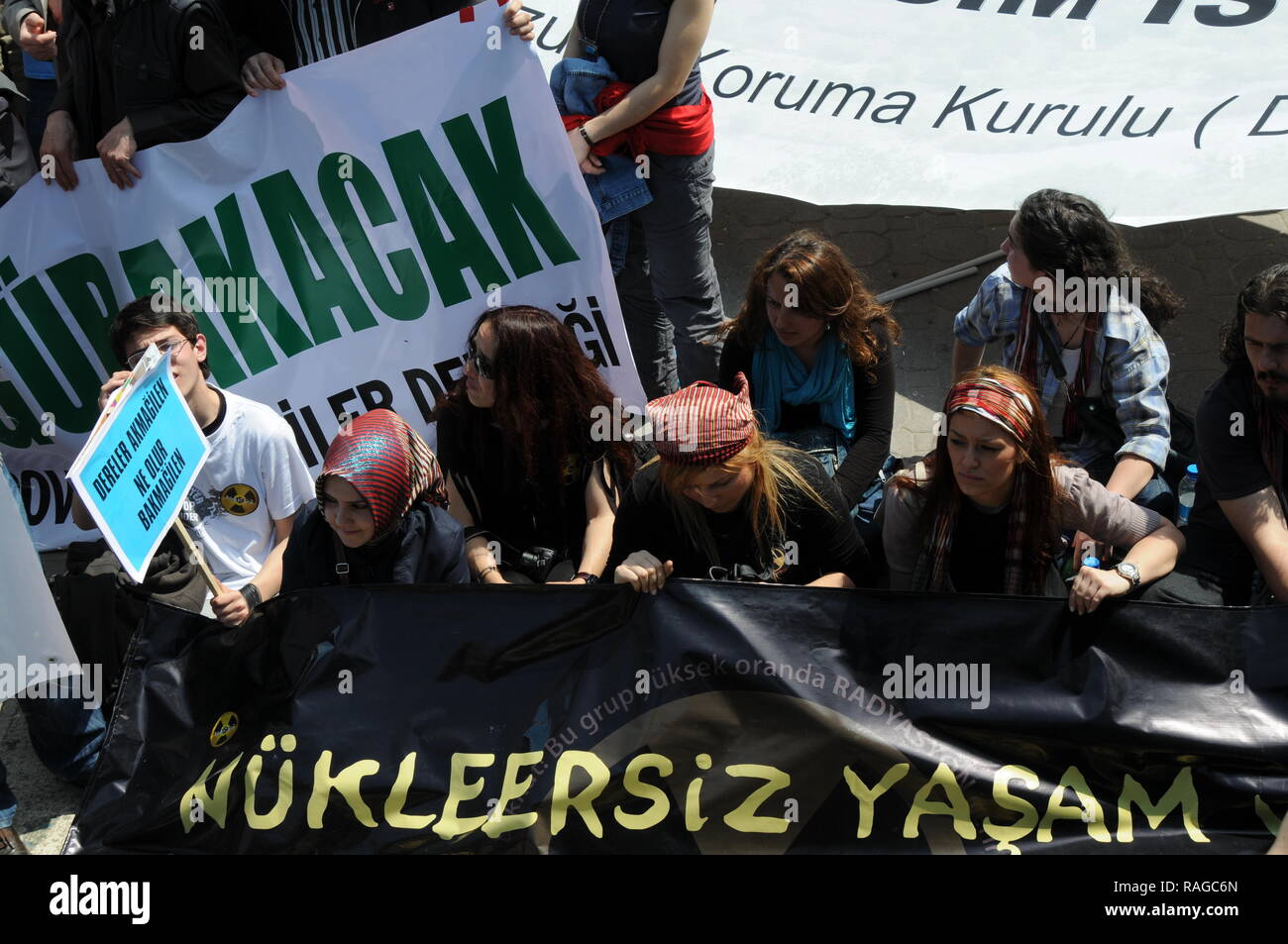 APRIL 25,2010 ISTANBULTURKEY.The protesters struggle against hydro power plants. Stock Photo