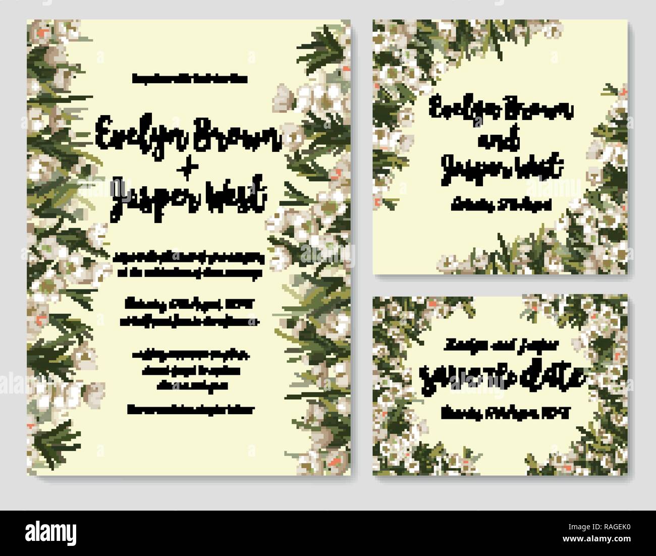 Vector Pastel Floral Frame Set. Elegant white wax flowers, leaves, cute