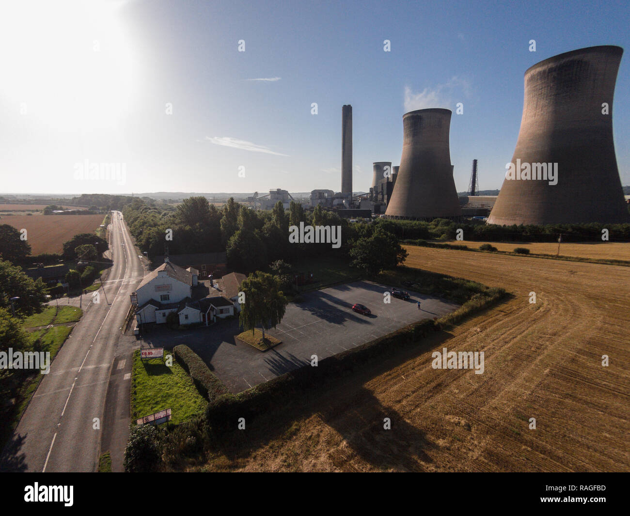 Aerial photographs of Fiddlers Ferry Power Station in Widnes / Sankey.  A Coal Power Station which famously lost a tower in 1984 due to high wind. Stock Photo