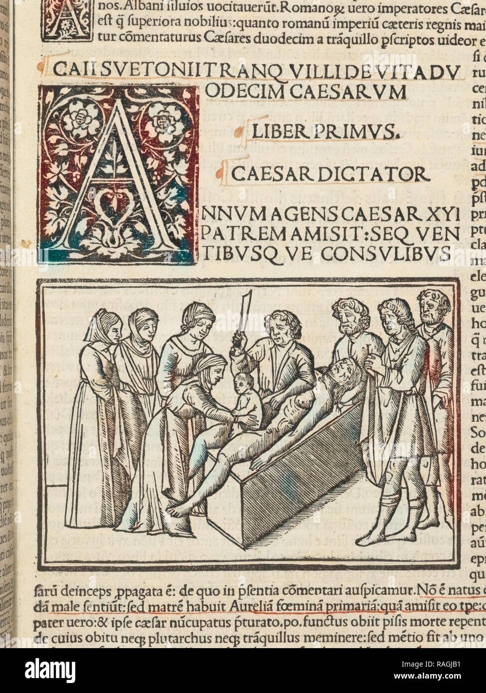 Detail of leaf, 5, recto with illustration depicting Julius Caesar's