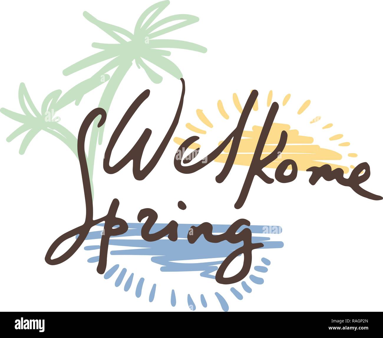 Welkome spring. Hand sketched logo, badge typography icon. Lettering ...